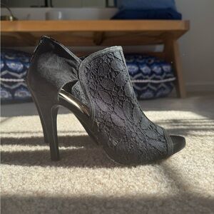 Elegant Black Lace Open-Toe Heels
